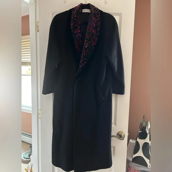 Vintage Jonathan Michael Black Long Wool velvet shawl collar Dress Coat - Picture 1 of 10